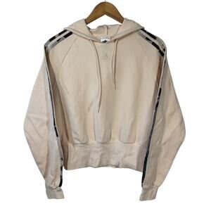 Adidas Hoodie Women S Cream Floral 3 Stripe Pullover Athleisure Sporty Active